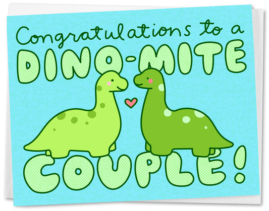 Cute Dinosaur Wedding Card "Congrats to a Dino-mite Couple!"