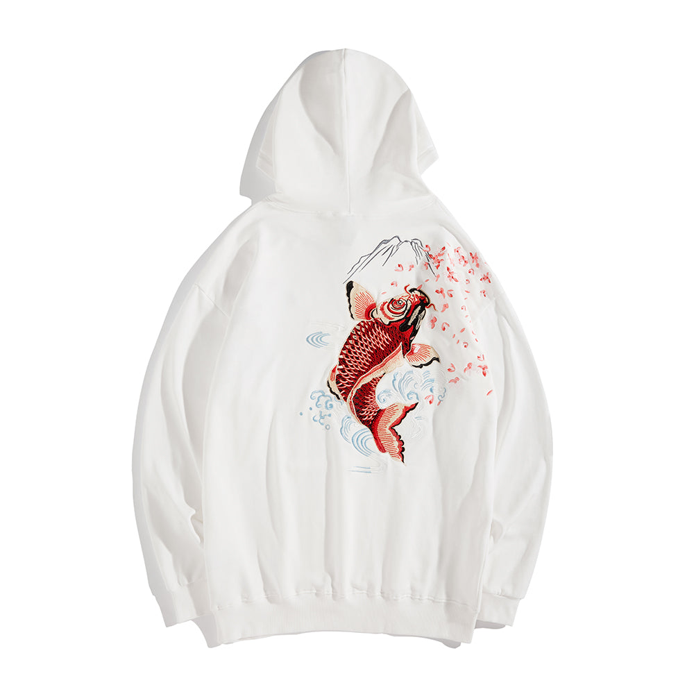 KH9197 Red Koi Embroidery Hoodie