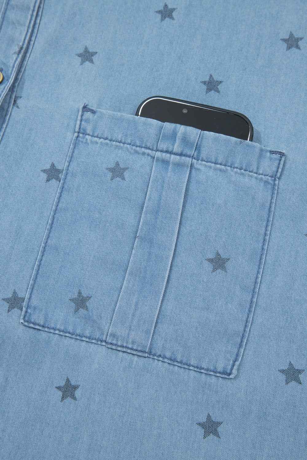 Double Chest Pocket Short Sleeve Denim Shirt