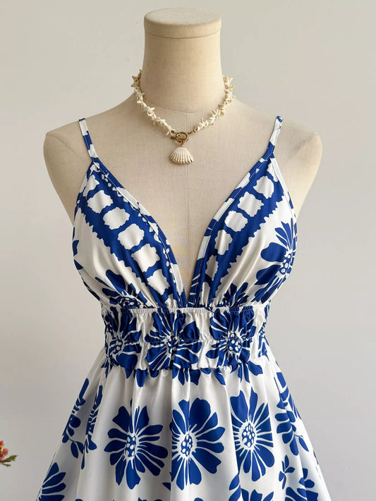 Floral Print V-Neck Mini Dress