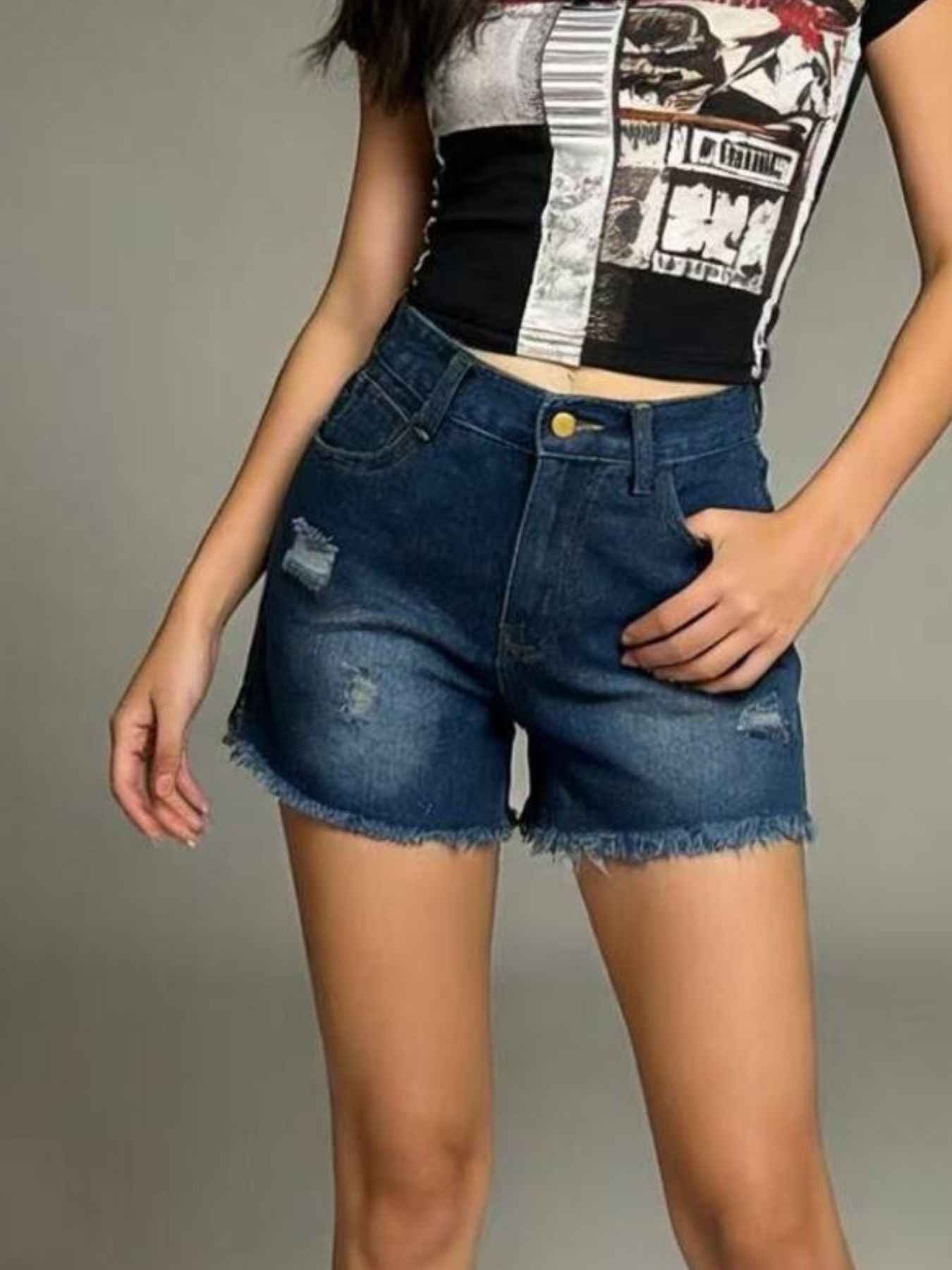 Distressed Frayed Hem Denim Shorts