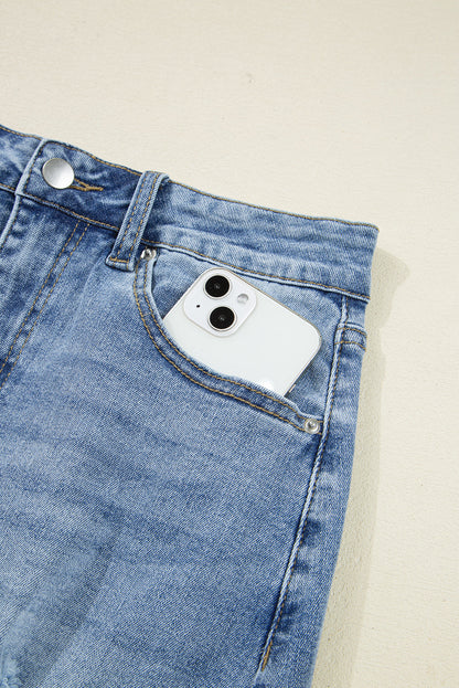 Myosotis Distressed Hem Denim Midi Skirt Irregular Look