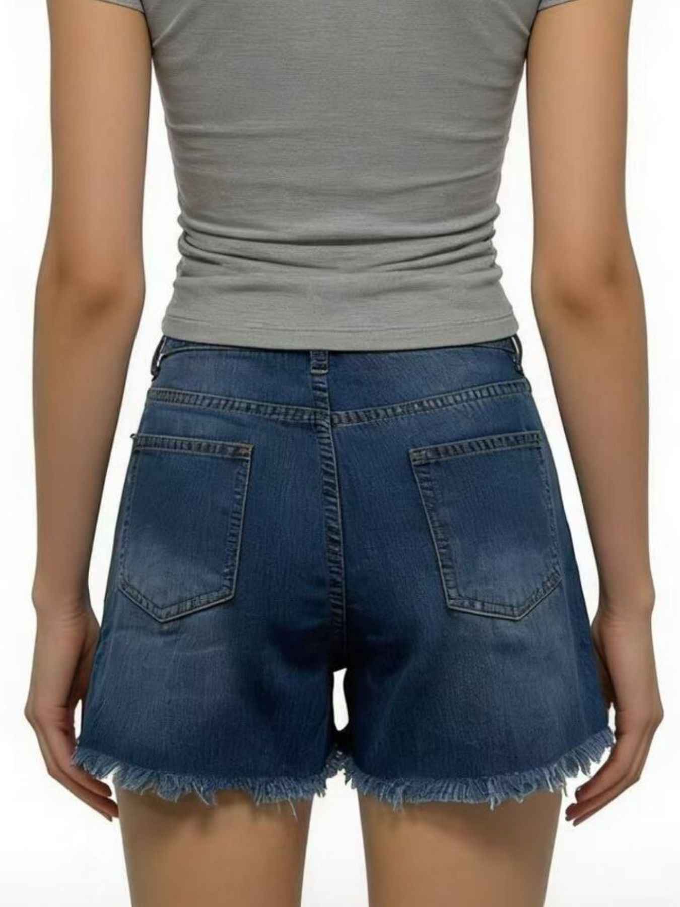 Distressed Frayed Hem Denim Shorts