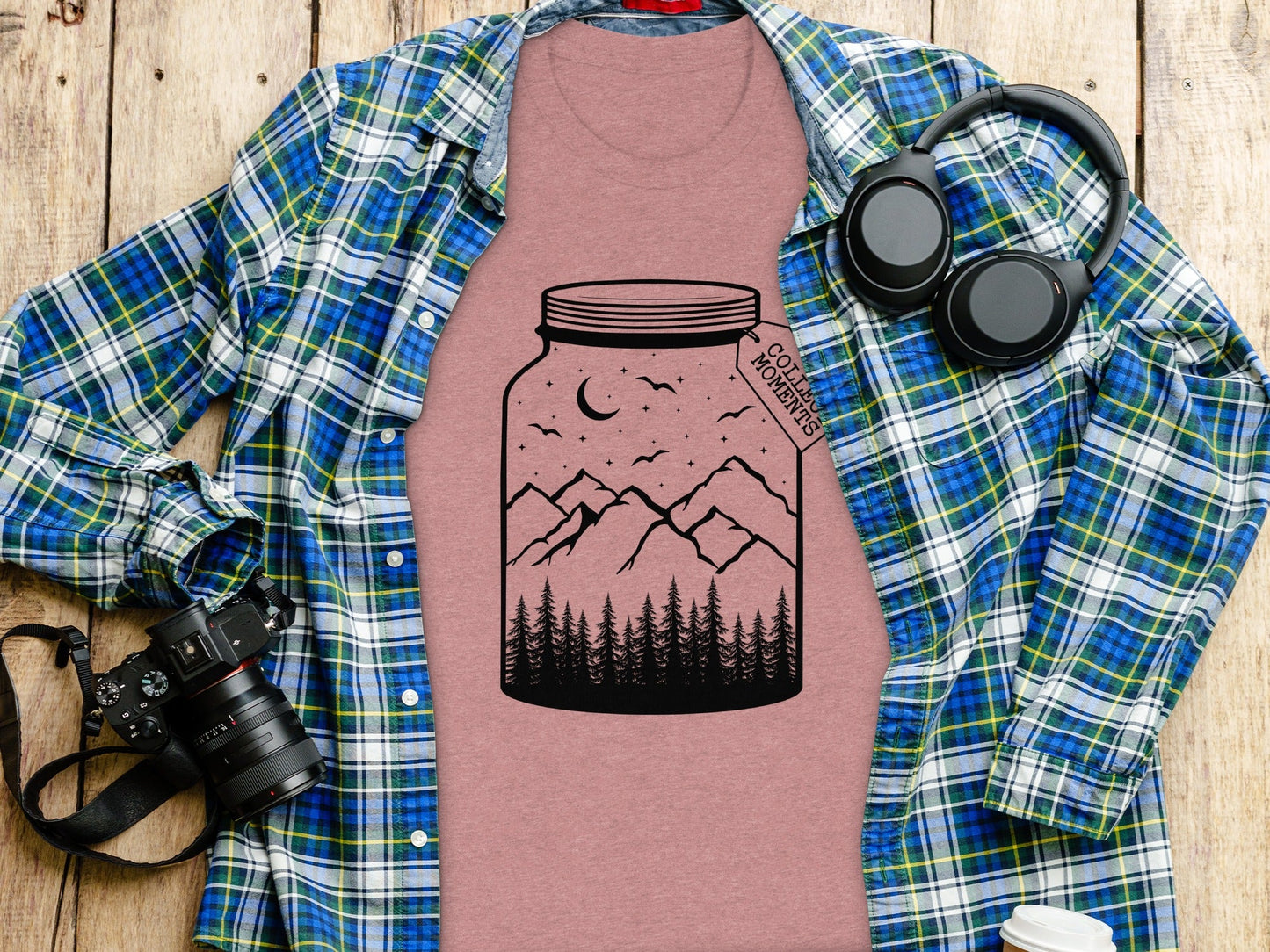 Collect Moments Jar with Mountains Scene Design T-Shirt