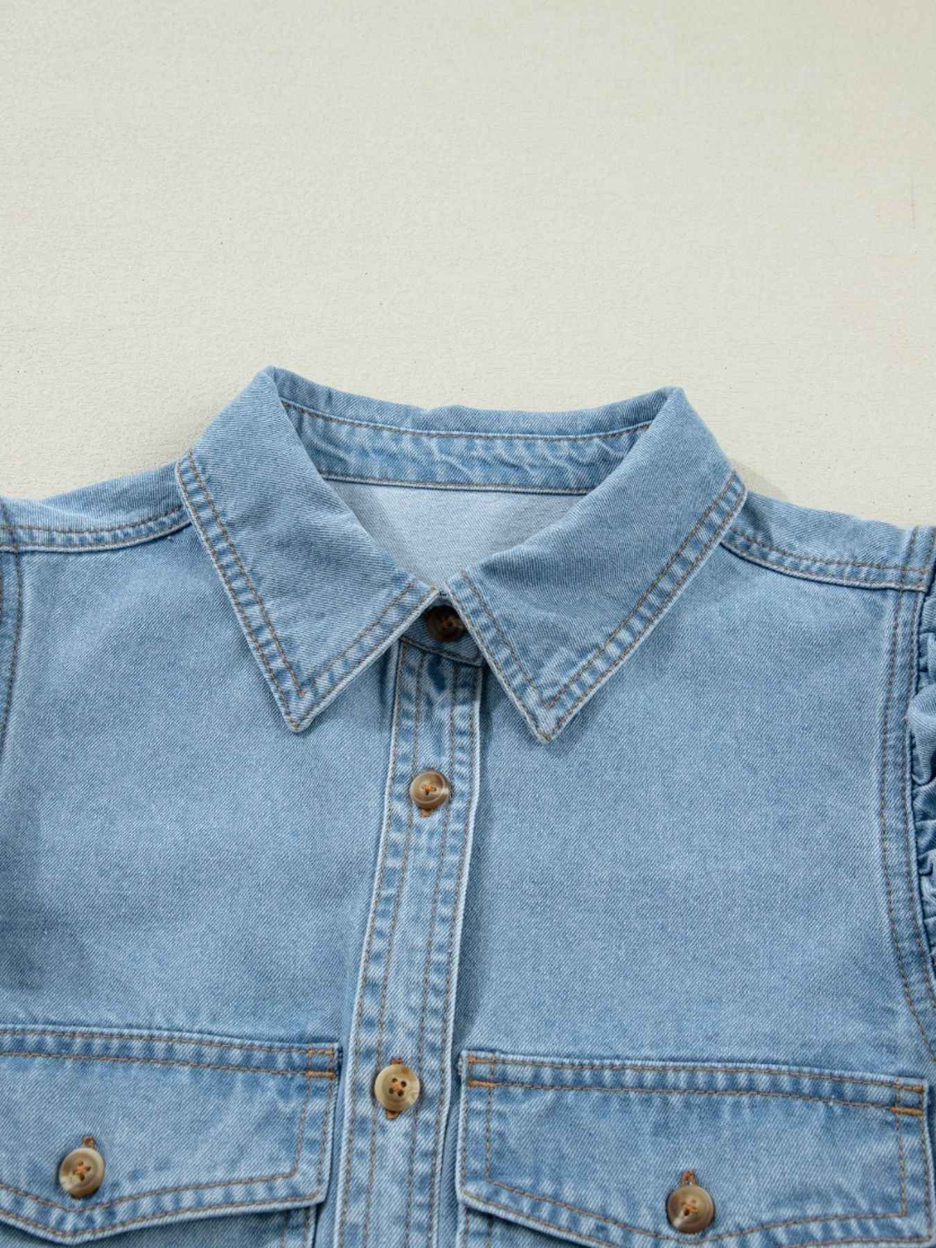 Ruffled Button-Down Denim Shirt