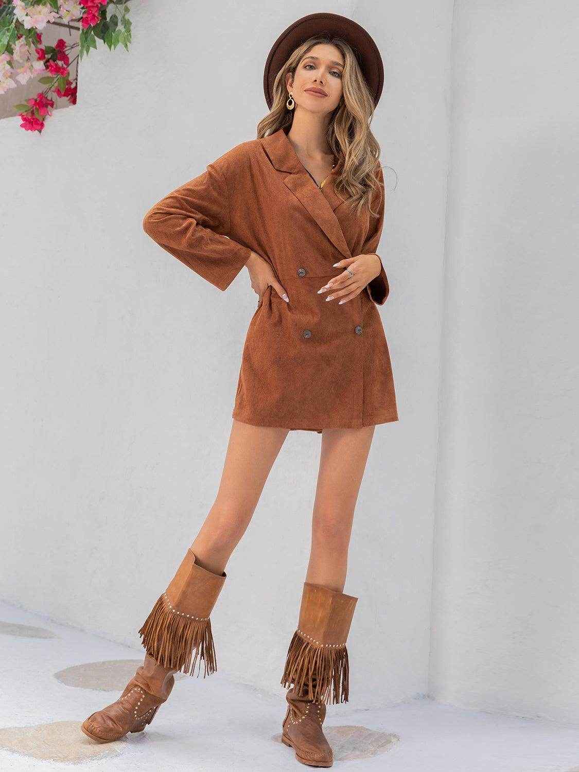 Lapel Collar Long Sleeve Romper for Stylish Comfort