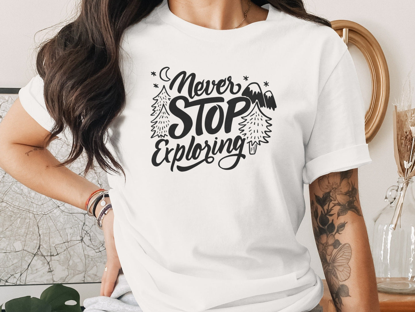 Never Stop Exploring Mountain Adventure Outdoors T-Shirt