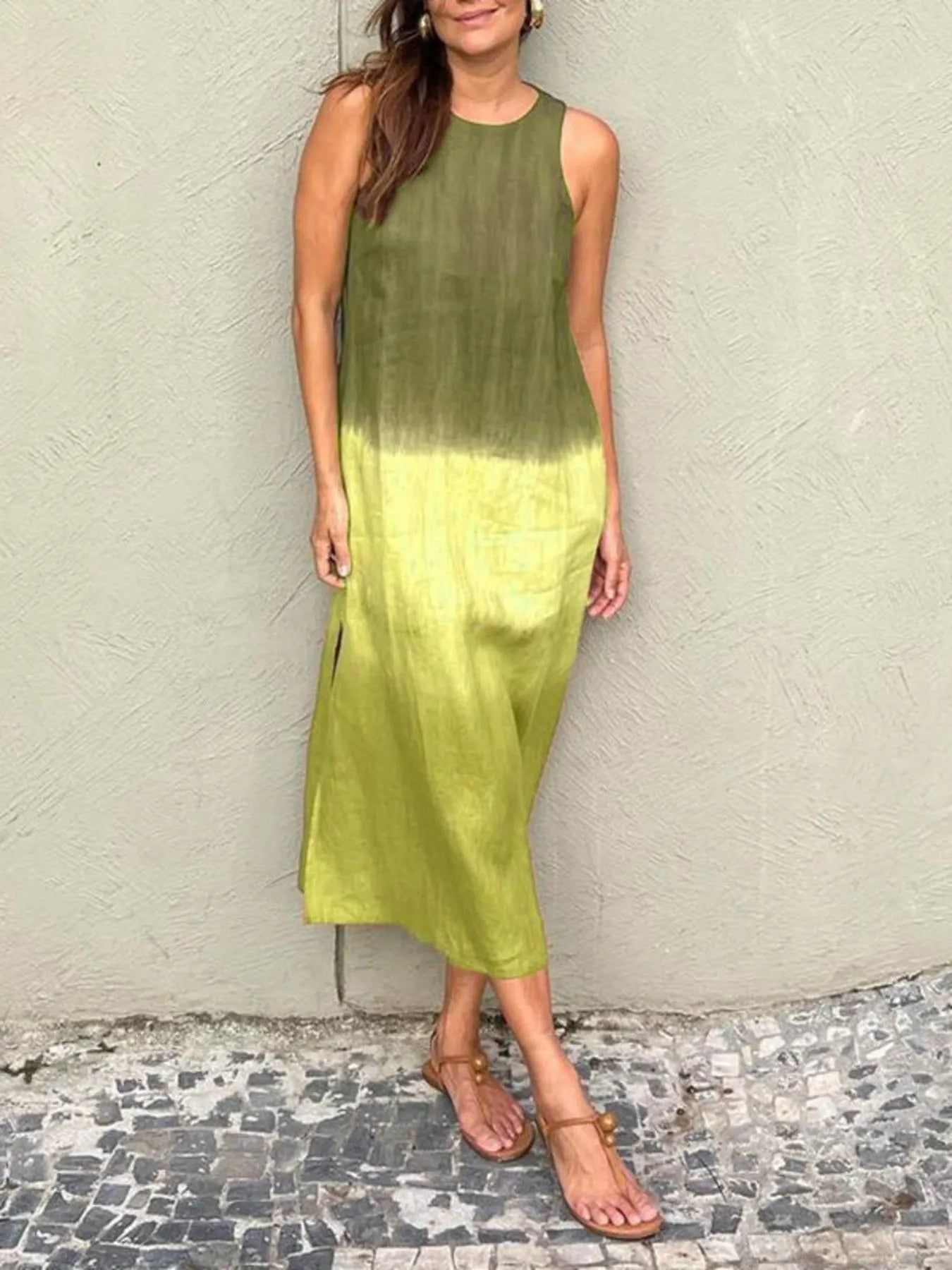 Full Size Sleeveless Gradient Tank Midi Dress Plus Size