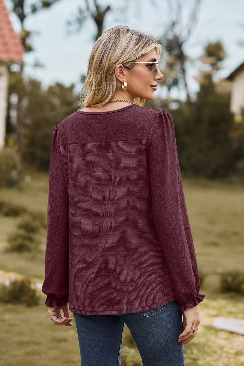 Avery Round Neck Puff Sleeve Blouse