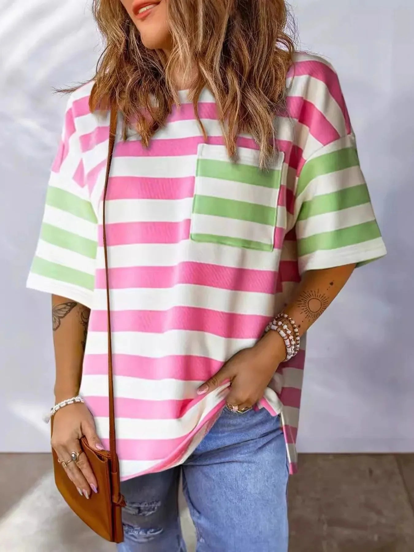 Striped Short Sleeve Oversized Womens T Shirt