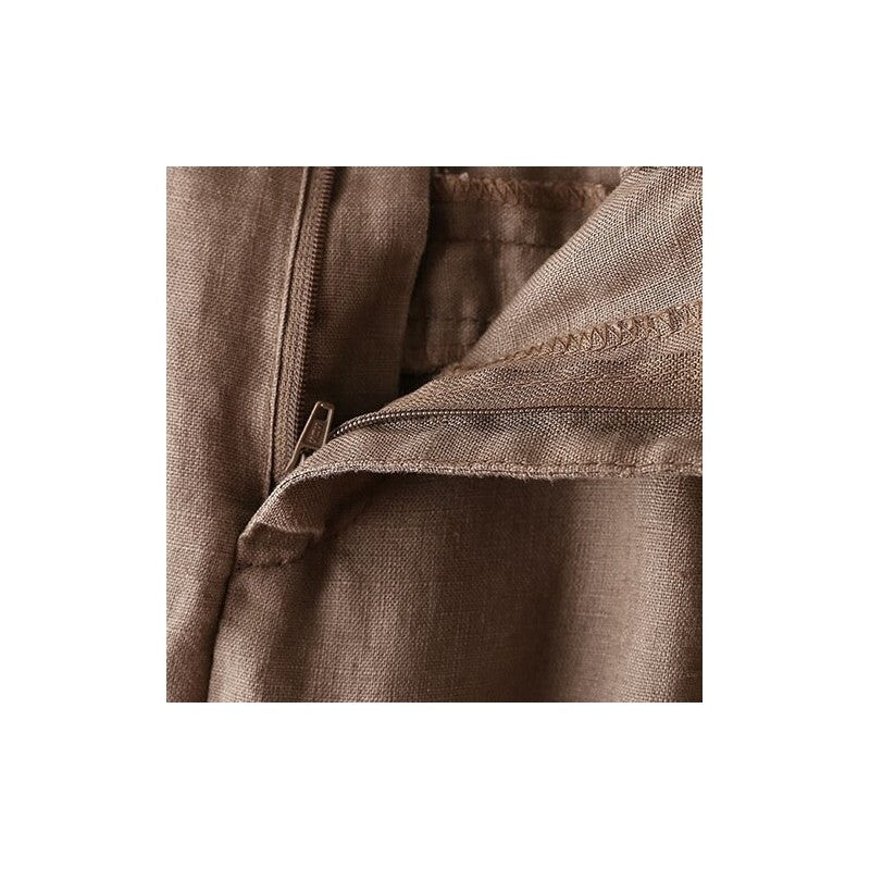 High-Waisted Relaxed Linen and Cotton Blend Cropped Pants