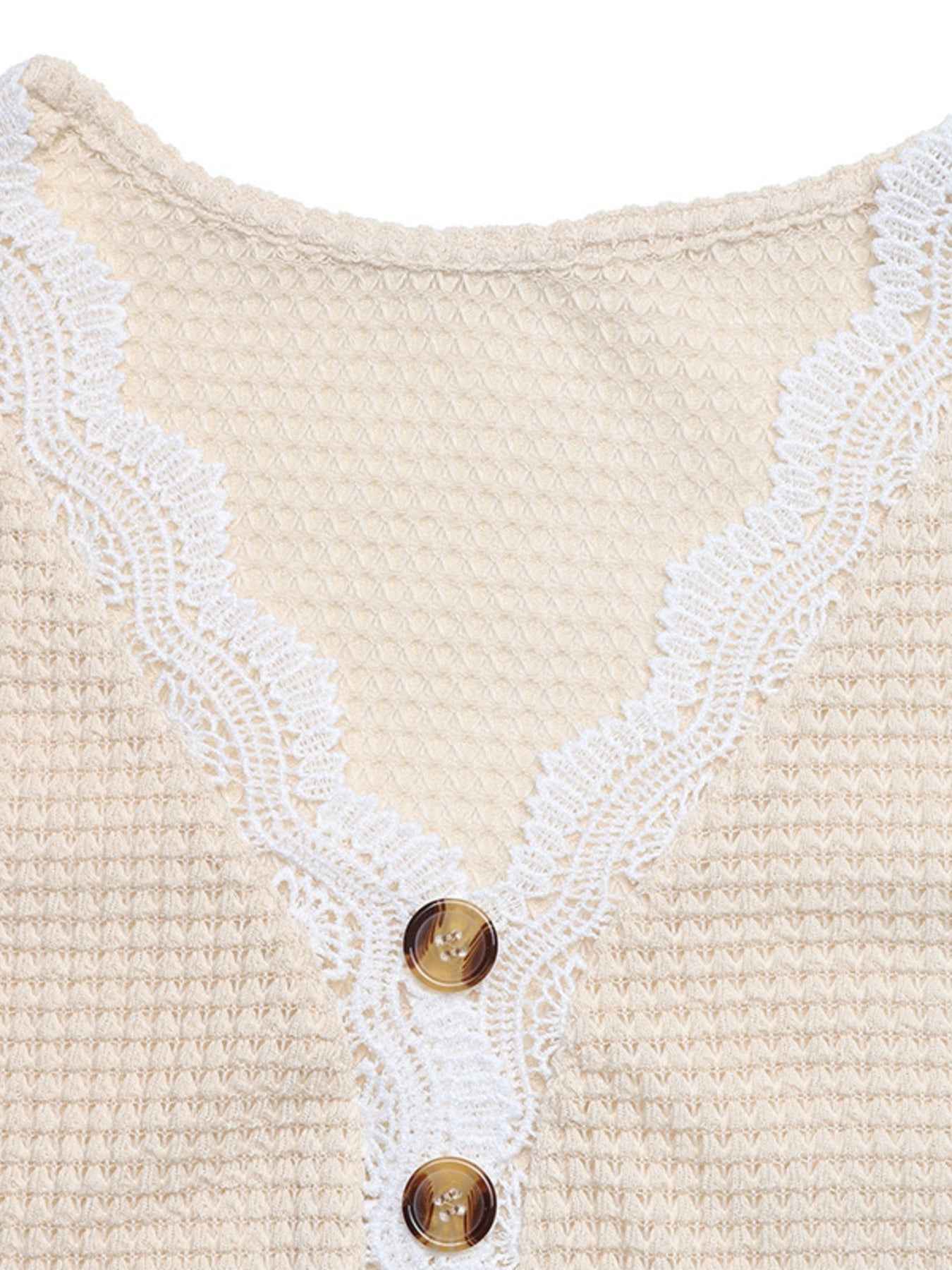 Lace Trim Waffle Knit T-Shirt