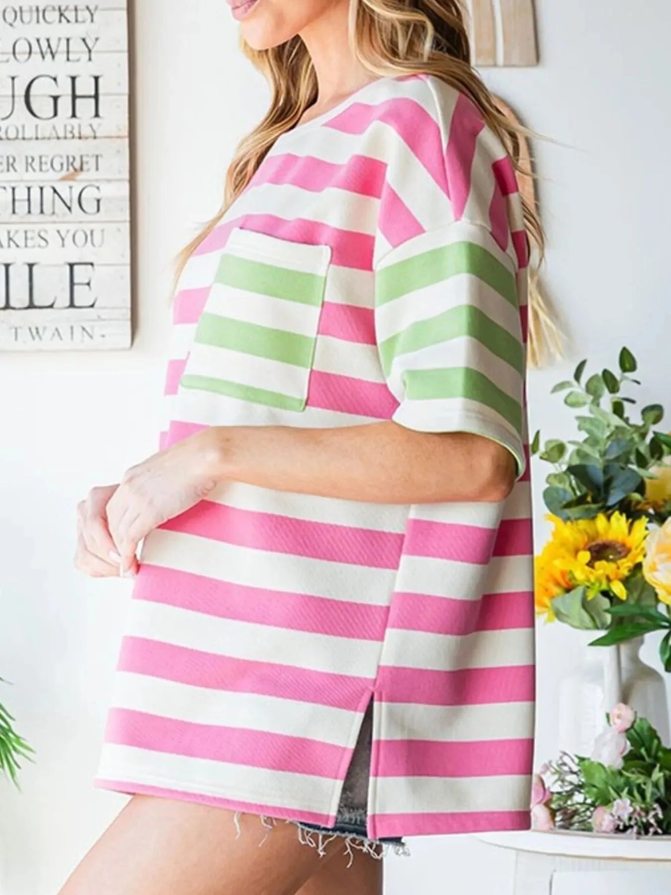 Striped Short Sleeve Oversized Womens T Shirt