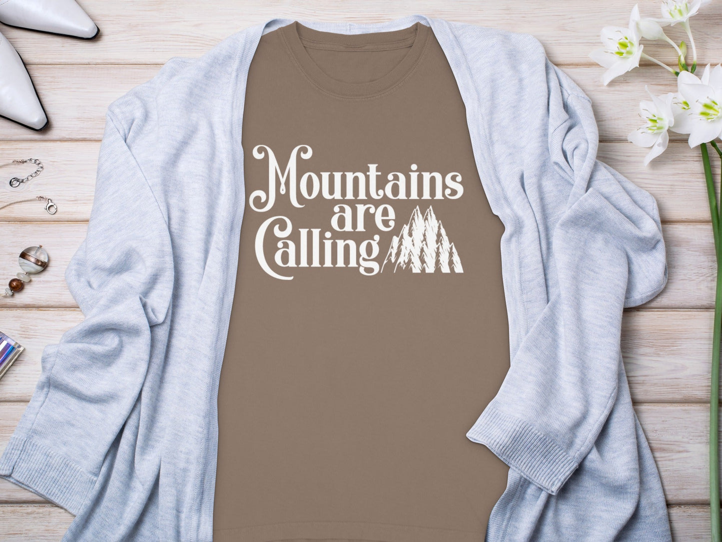Mountains Are Calling With Mountain Peaks Art Long Sleeve T-Shirt