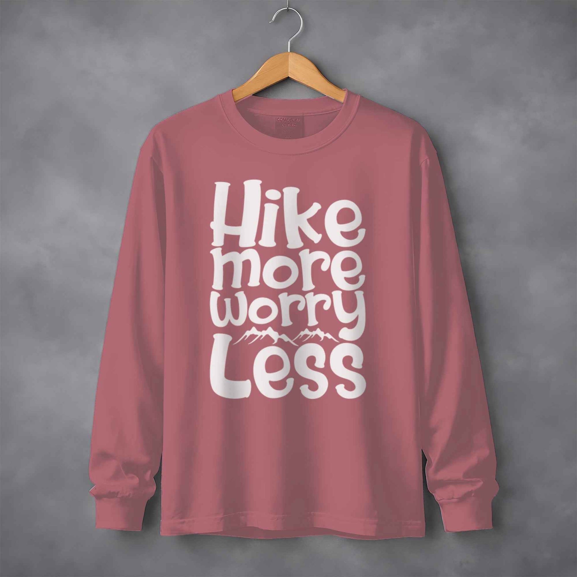 Hike More Worry Less With Mountain Graphic Long Sleeve T-Shirt