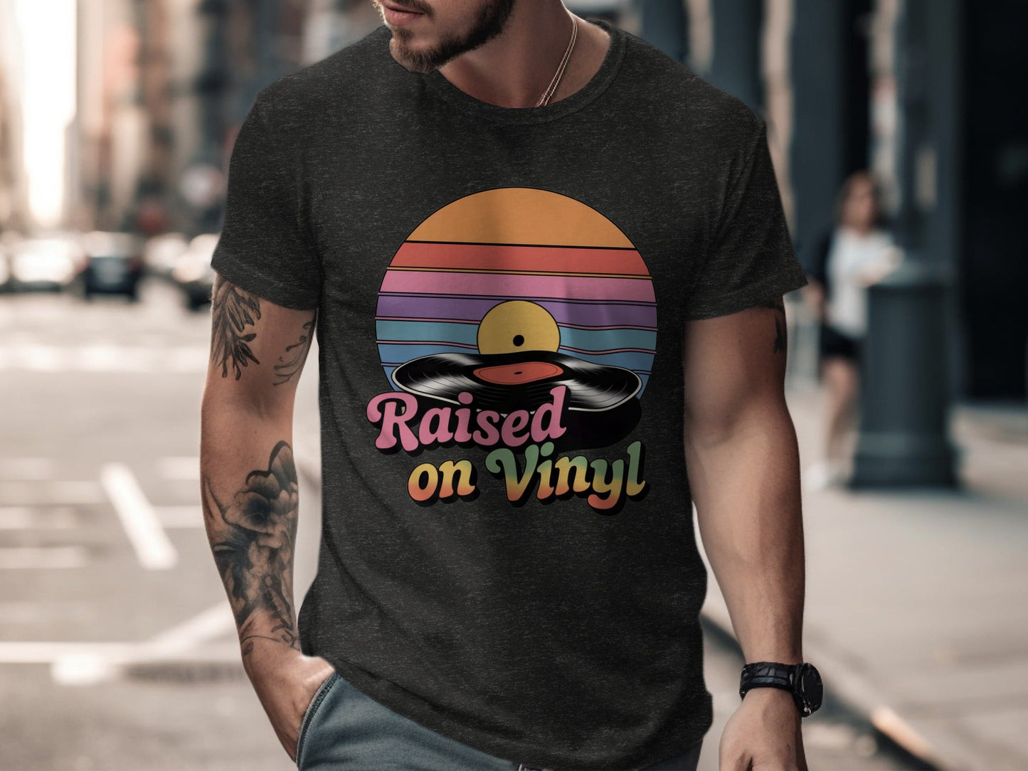 Raised On Vinyl Vintage Retro Style Design Graphic T-Shirt