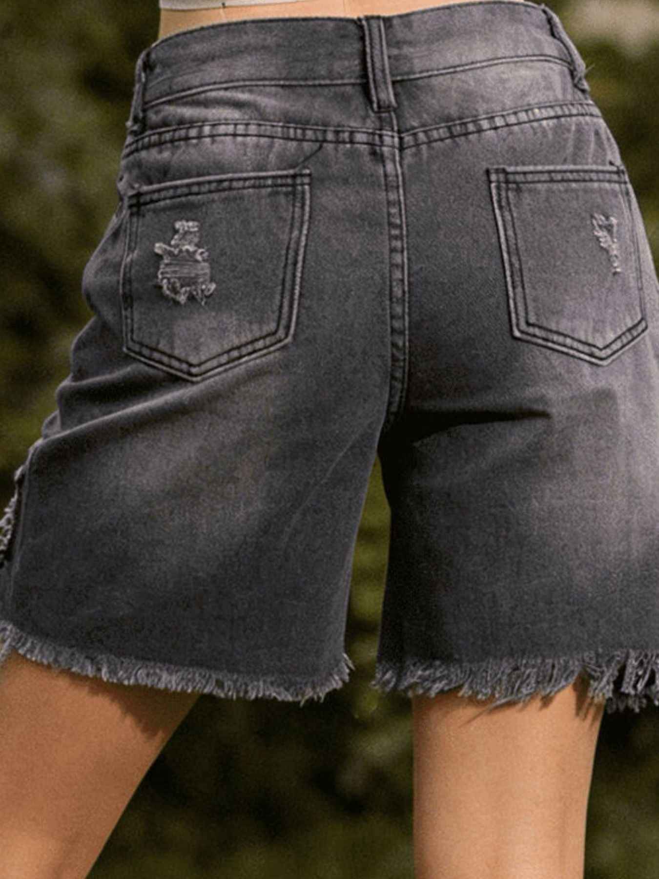 Full Size Ripped Frayed Hem Denim Shorts Plus Size