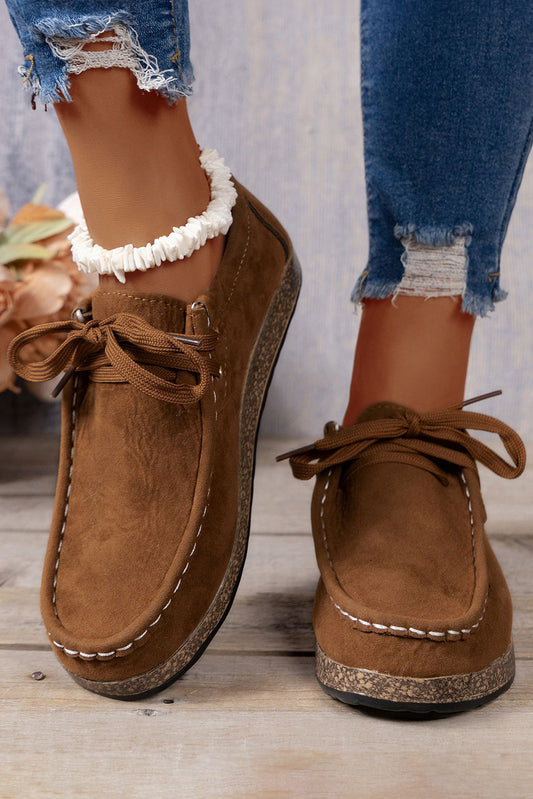 Coffee Suede Lace Up Casual Shoes For Everyday Style