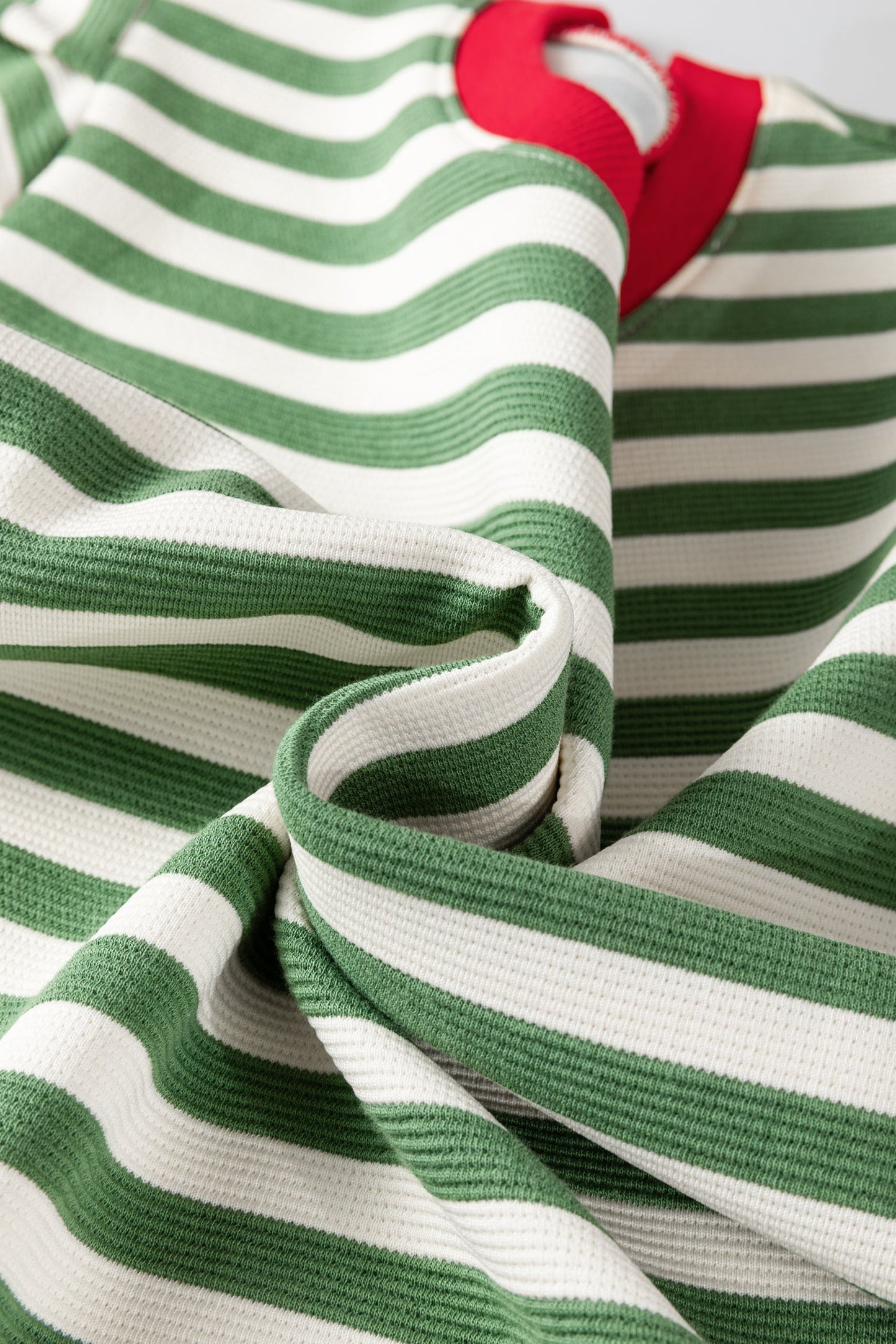 Kimberly Stripe Short Puff Sleeve Contrast Trim Round Neck Tee - Green