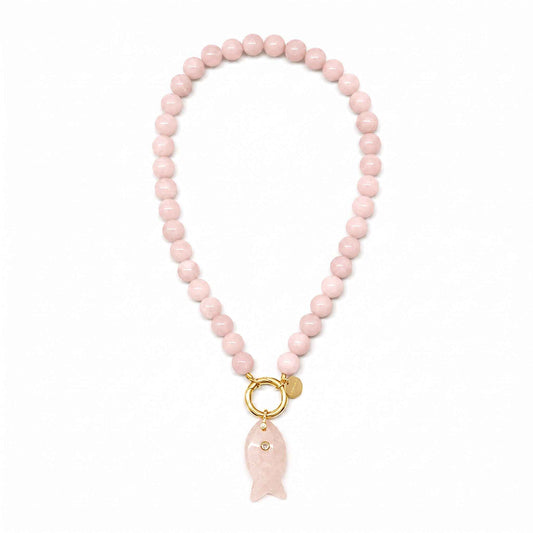Rose Quartz Beaded Fish Necklace