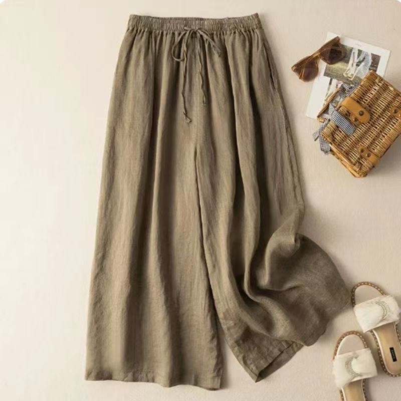 Breathable High-Waisted Linen and Cotton Cropped Pants