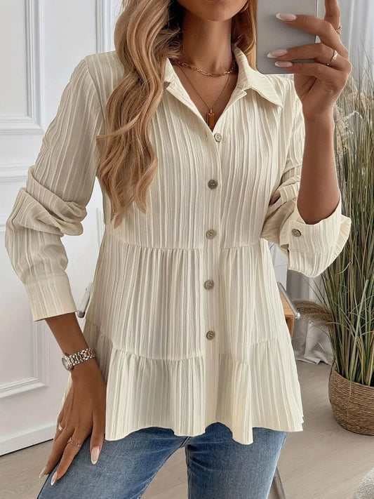 Striped Tiered  Button Down Shirt