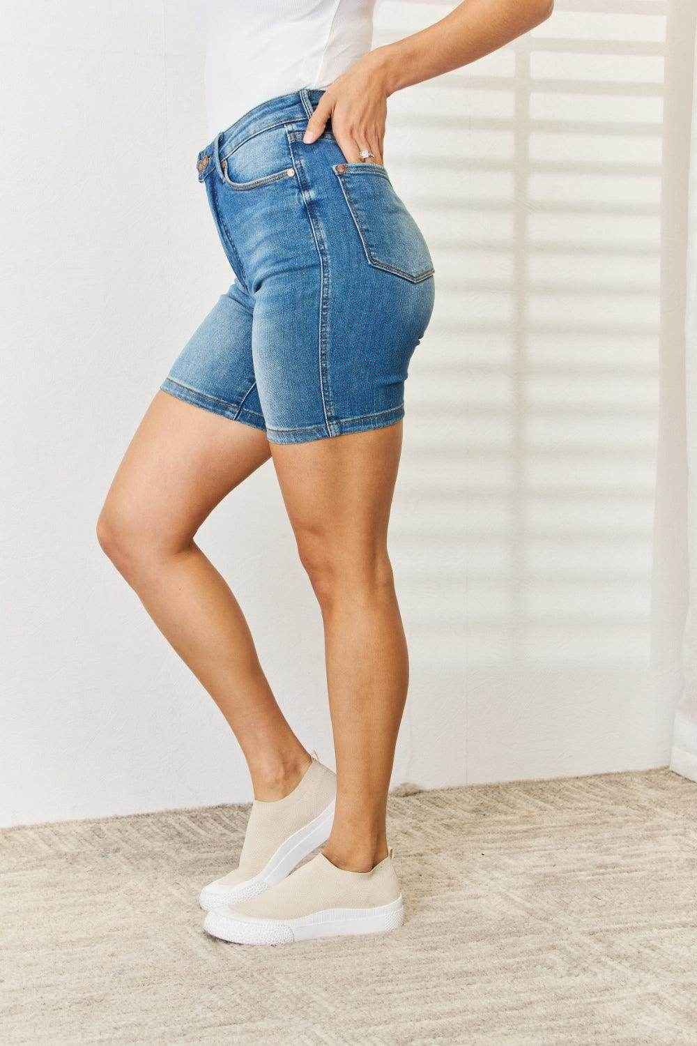Judy Blue Full Size Tummy Control Double Button Bermuda Shorts