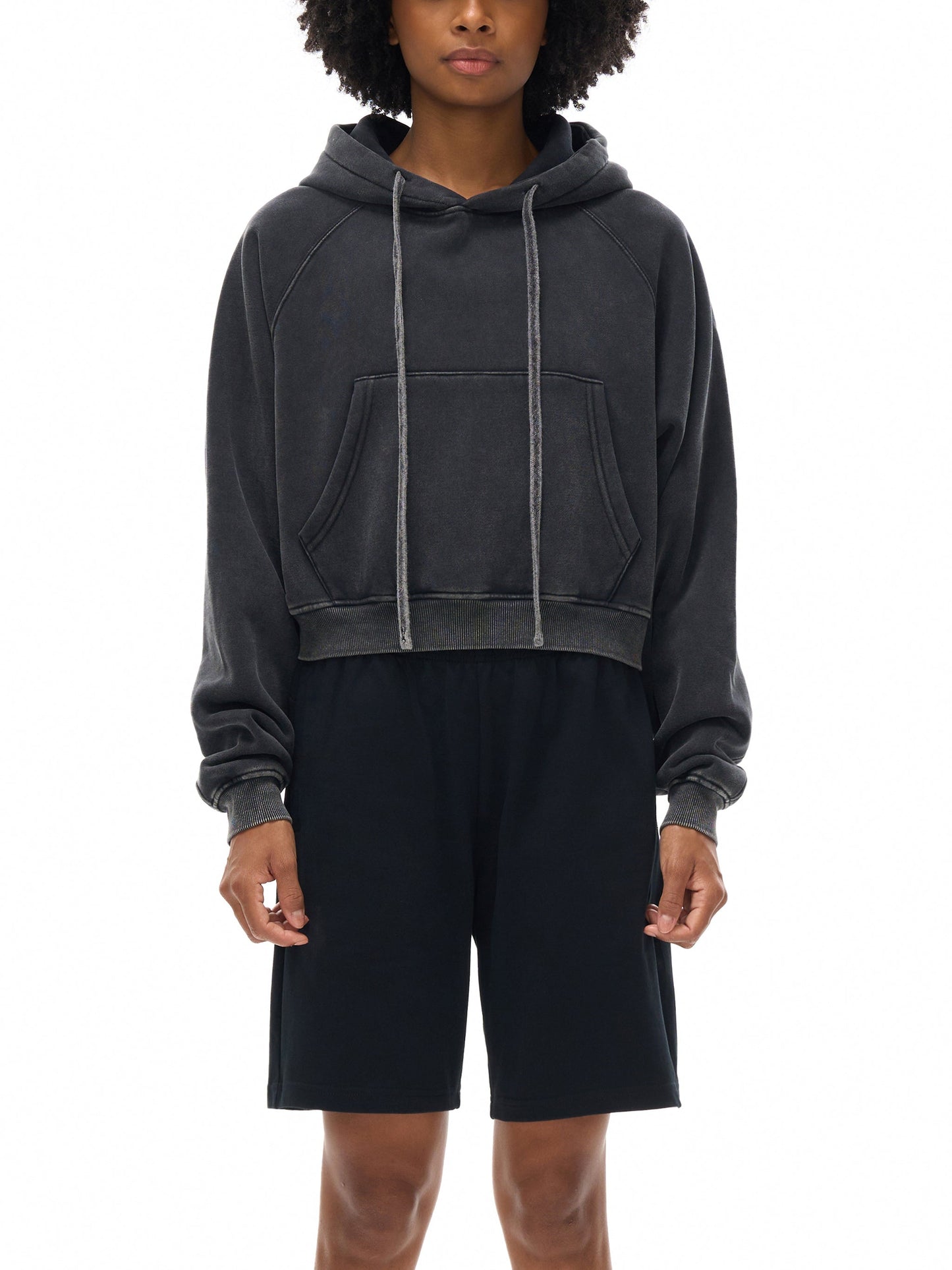 Basic B Grunge Wash Cropped Hoodie