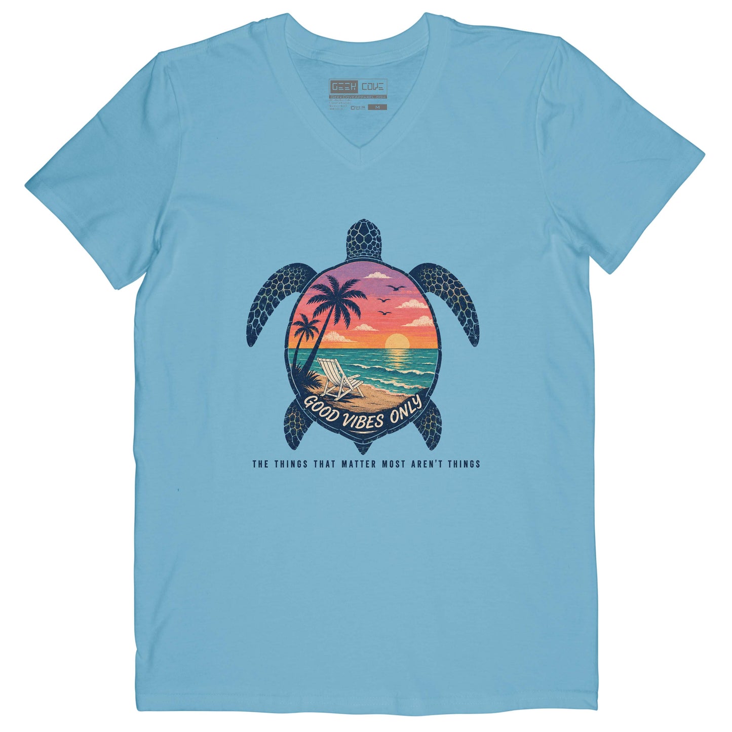Beach Turtle Good Vibes Vee Neck Tee
