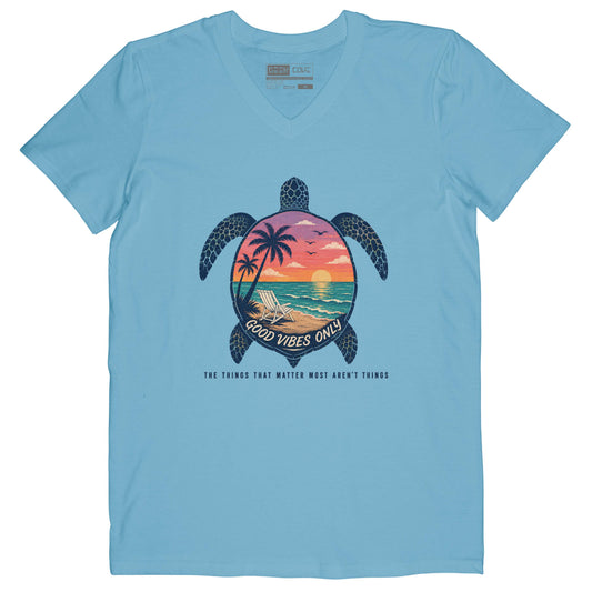 Beach Turtle Good Vibes Vee Neck Tee