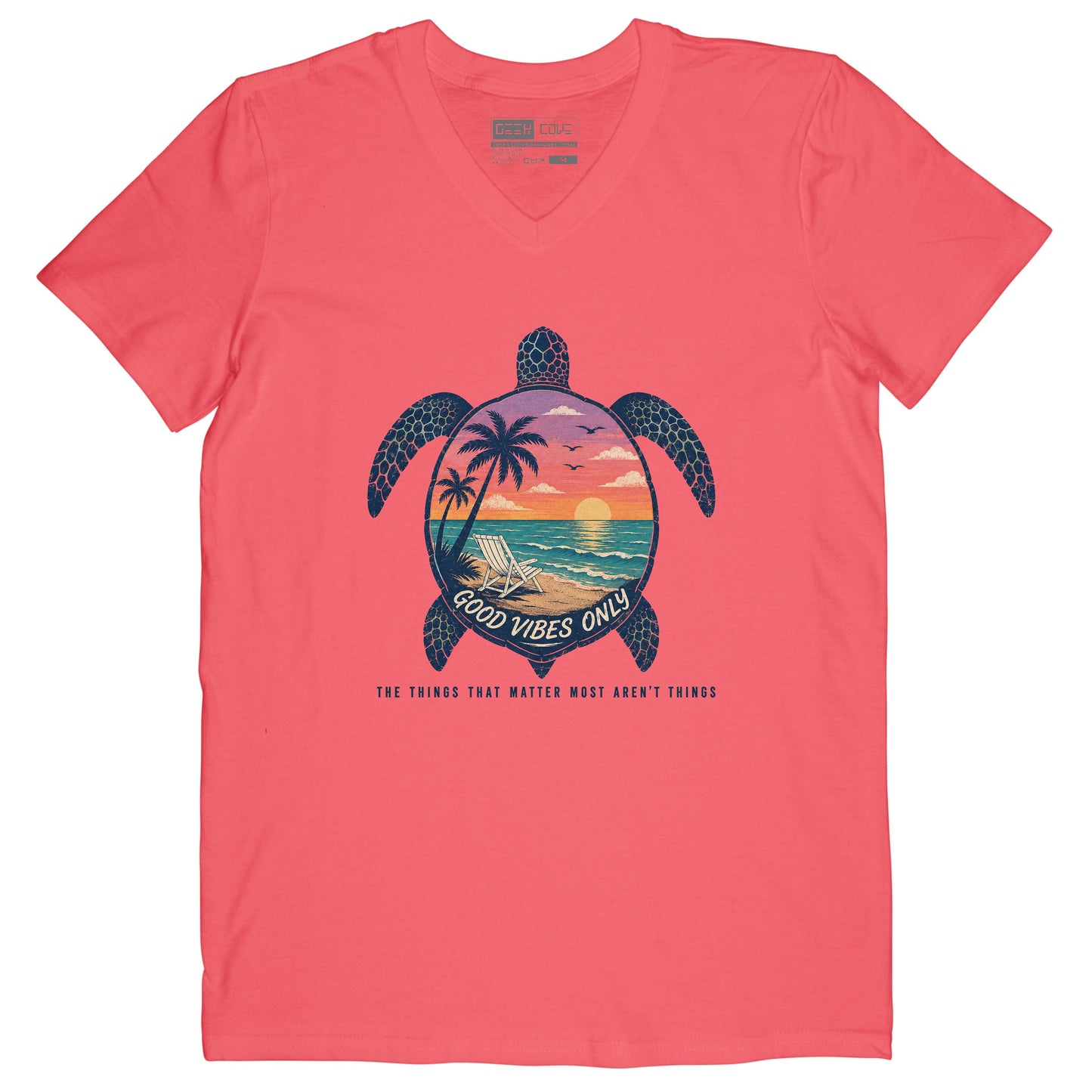 Beach Turtle Good Vibes Vee Neck Tee