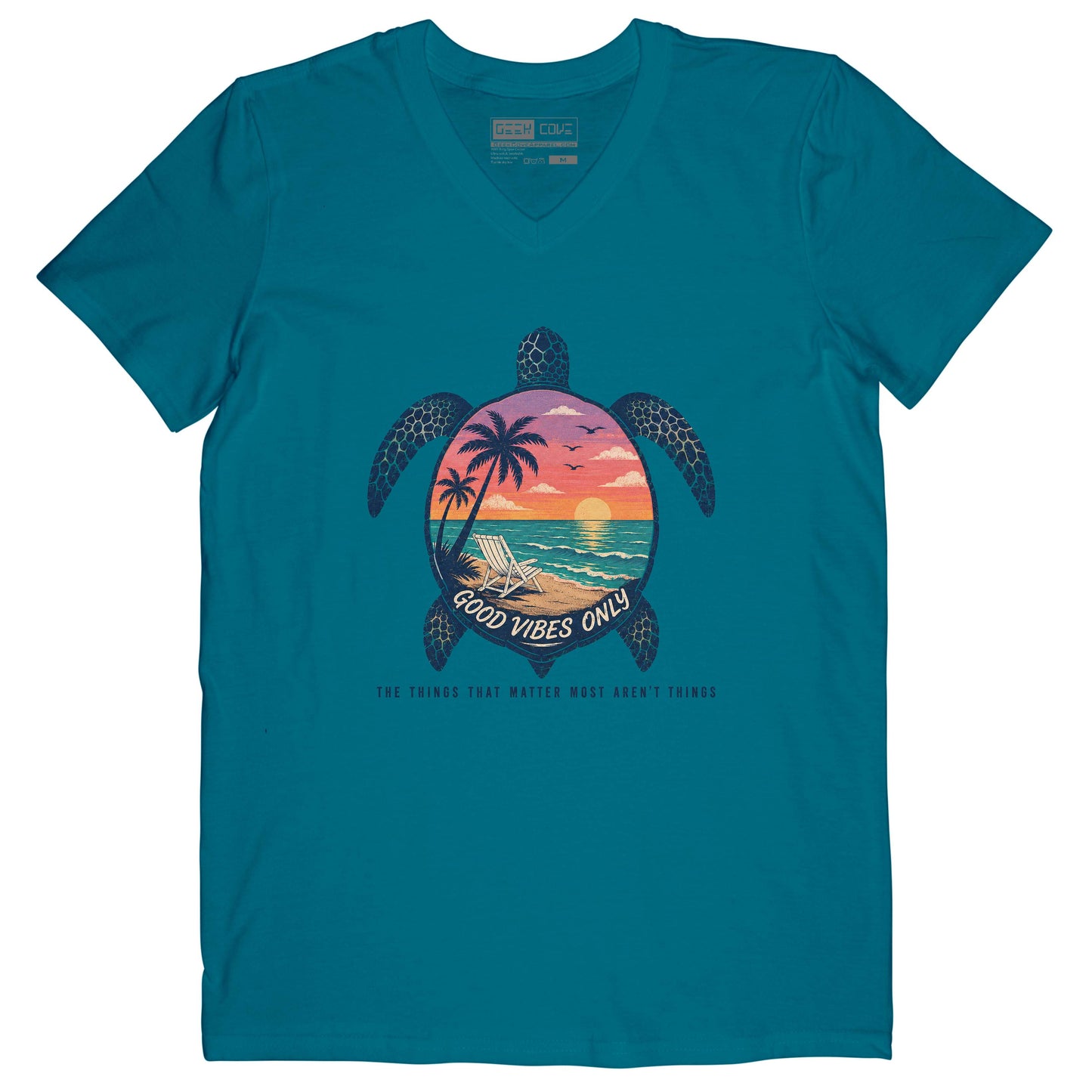 Beach Turtle Good Vibes Vee Neck Tee