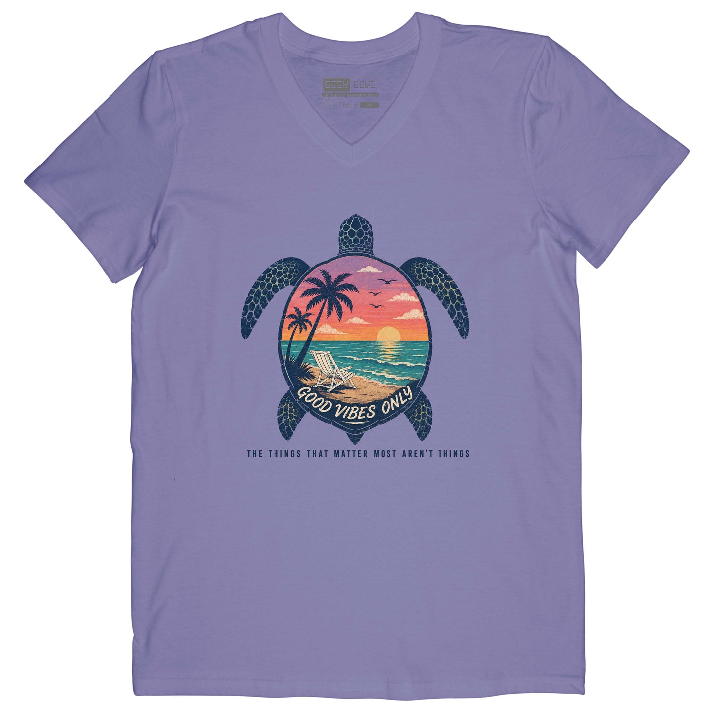 Beach Turtle Good Vibes Vee Neck Tee