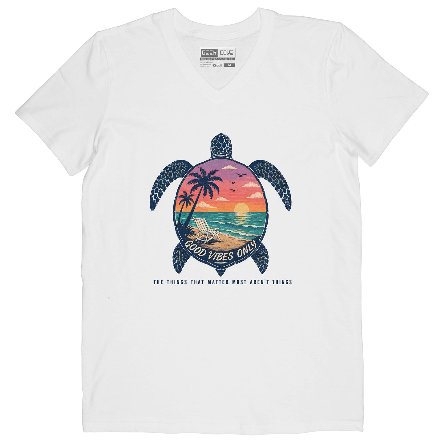 Beach Turtle Good Vibes Vee Neck Tee