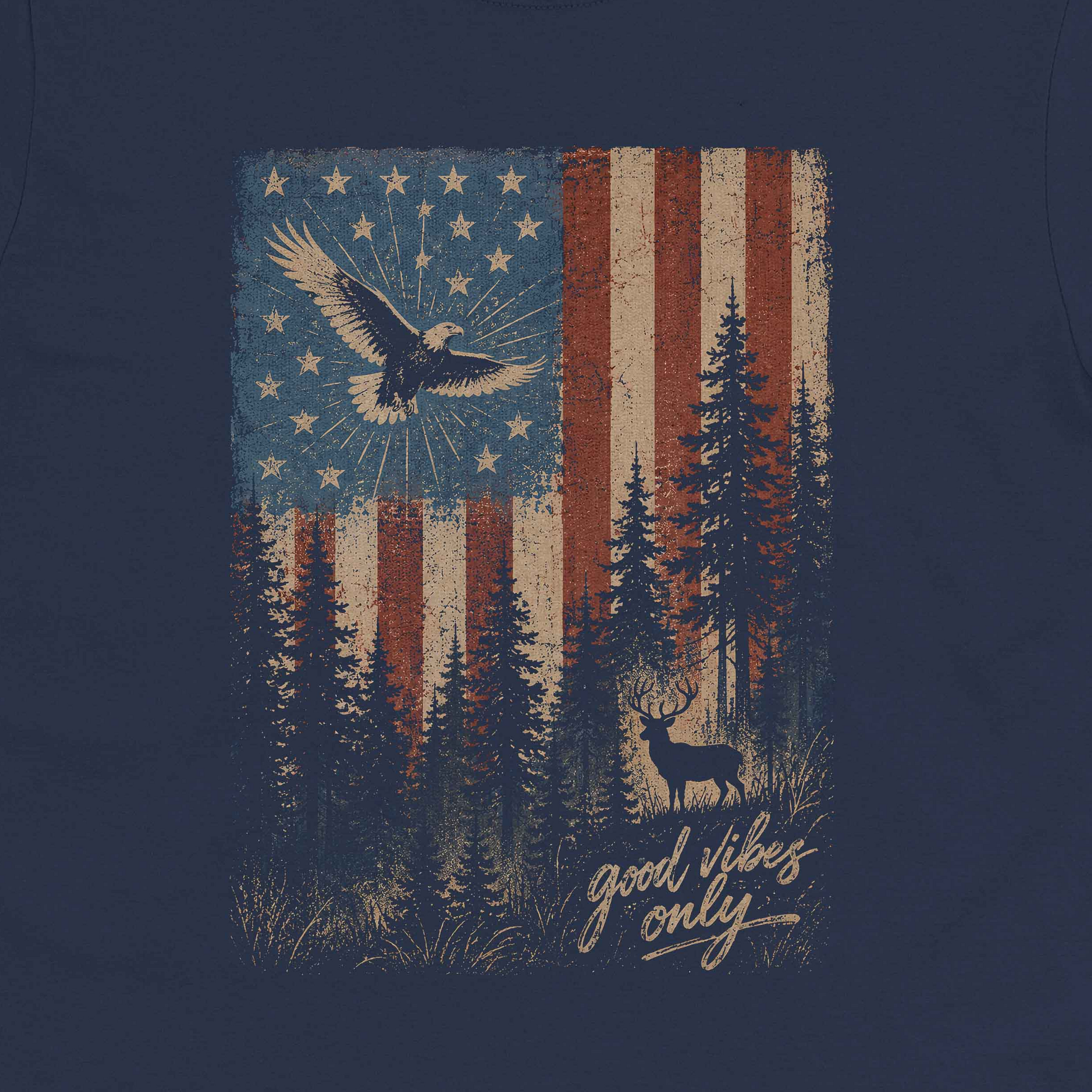 Patriotic Forest Good Vibes Crew Neck Tee