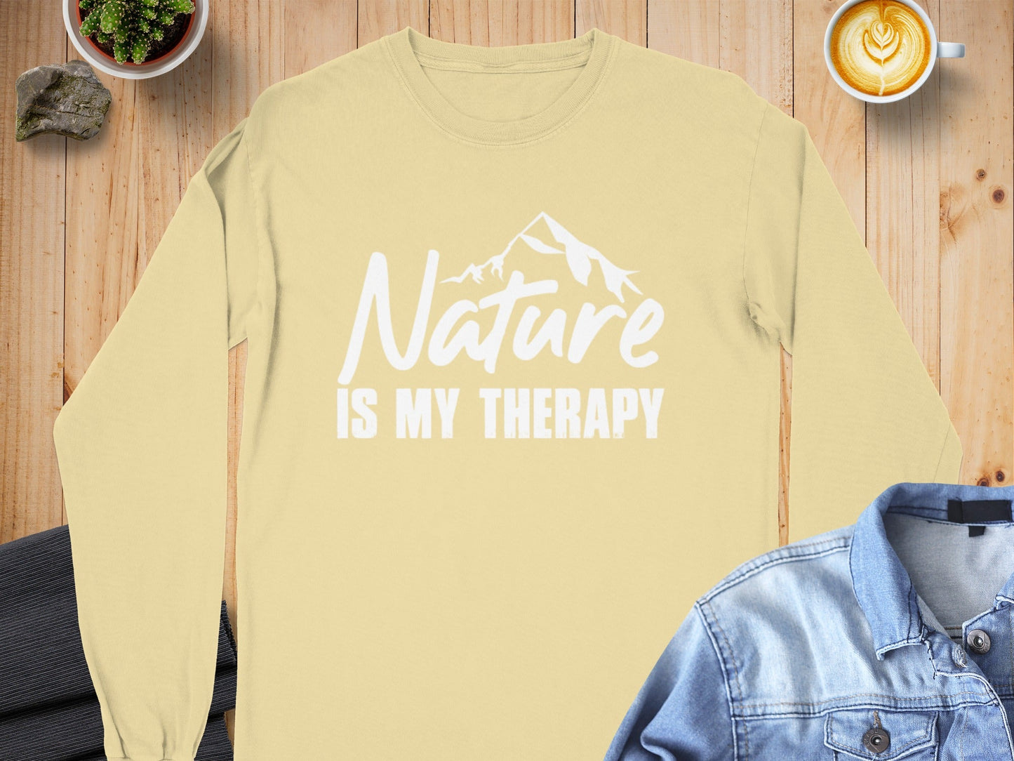 Nature Is My Therapy Mountain Graphic Text Long Sleeve T-Shirt