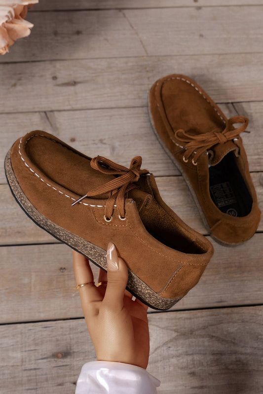 Coffee Suede Lace Up Casual Shoes For Everyday Style