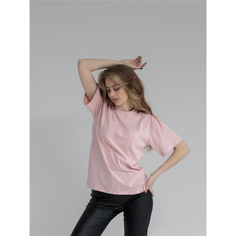 Casual Loose Fit Crewneck Short Sleeve Cotton T-Shirt in Solid Color