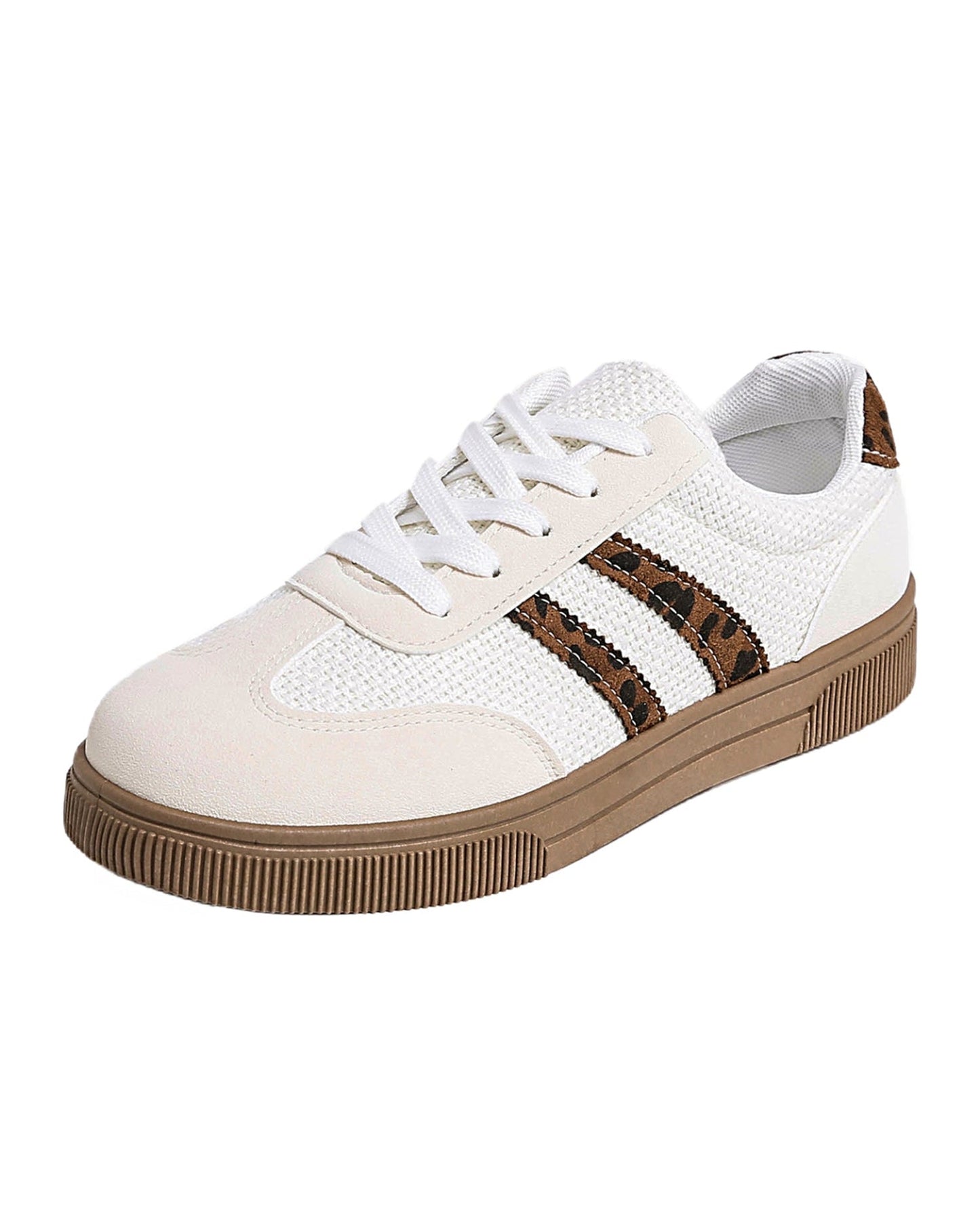 Kamari Textured Woven Leopard Patchwork Flat Sneakers