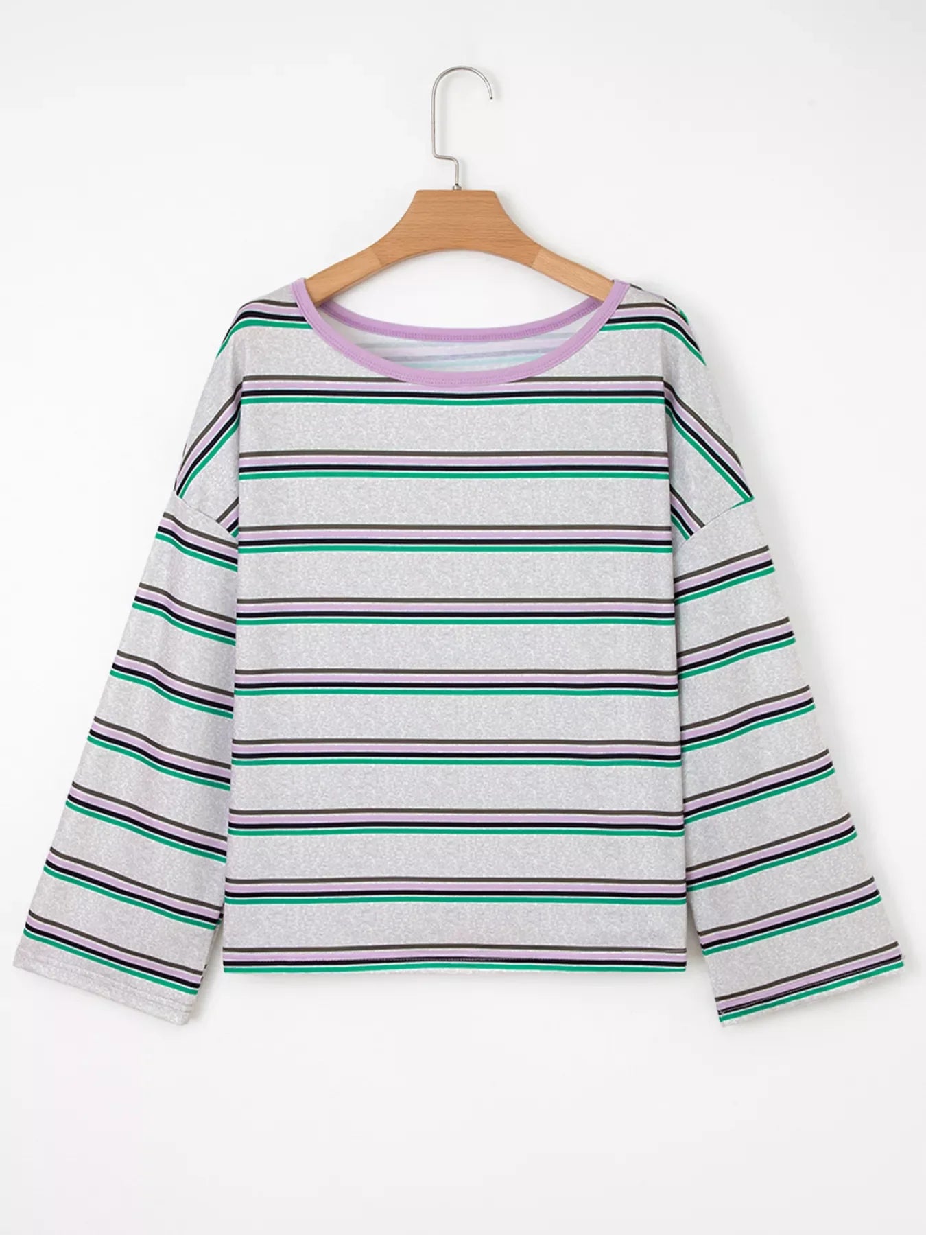 Casual Striped Oversize Drop Shoulder Long Sleeve Top