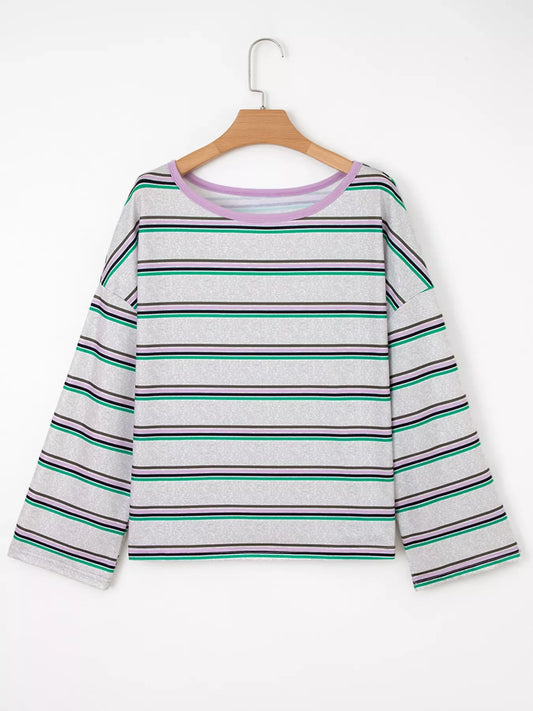 Casual Striped Oversize Drop Shoulder Long Sleeve Top