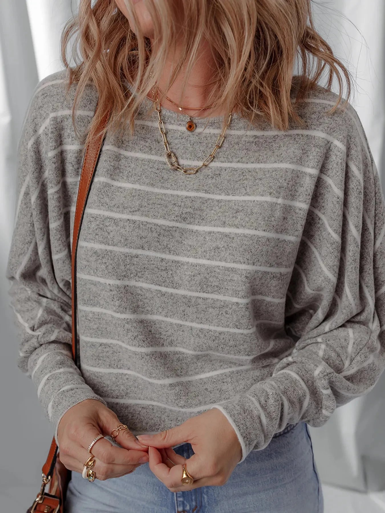 Striped Dolman Sleeve Drop Shoulder Top