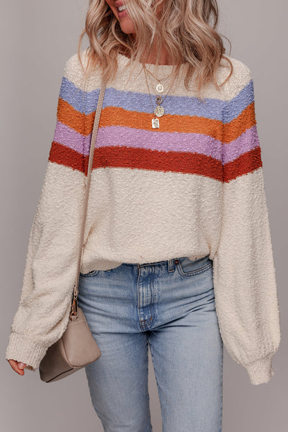 Ayla Striped Color Block Loose Sleeve Chic Sweater