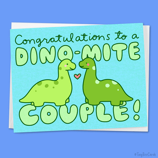 Cute Dinosaur Wedding Card "Congrats to a Dino-mite Couple!"