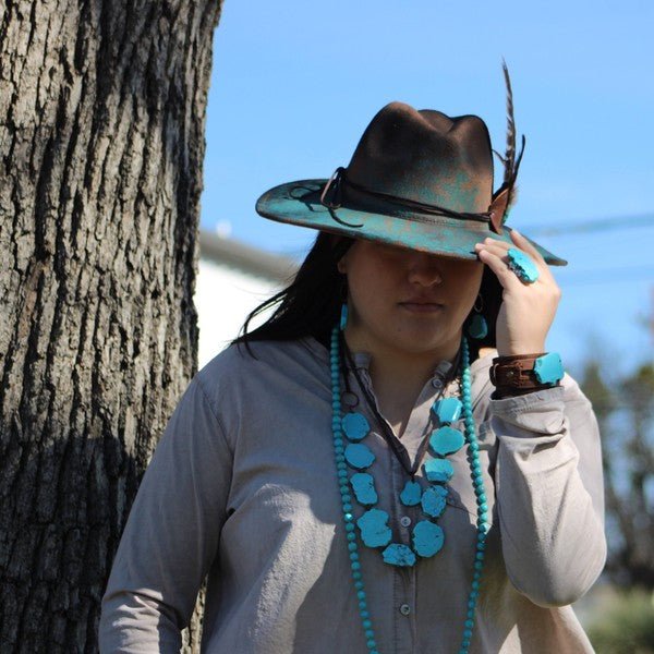 Blue Turquoise Slab Necklace with Leather Ties