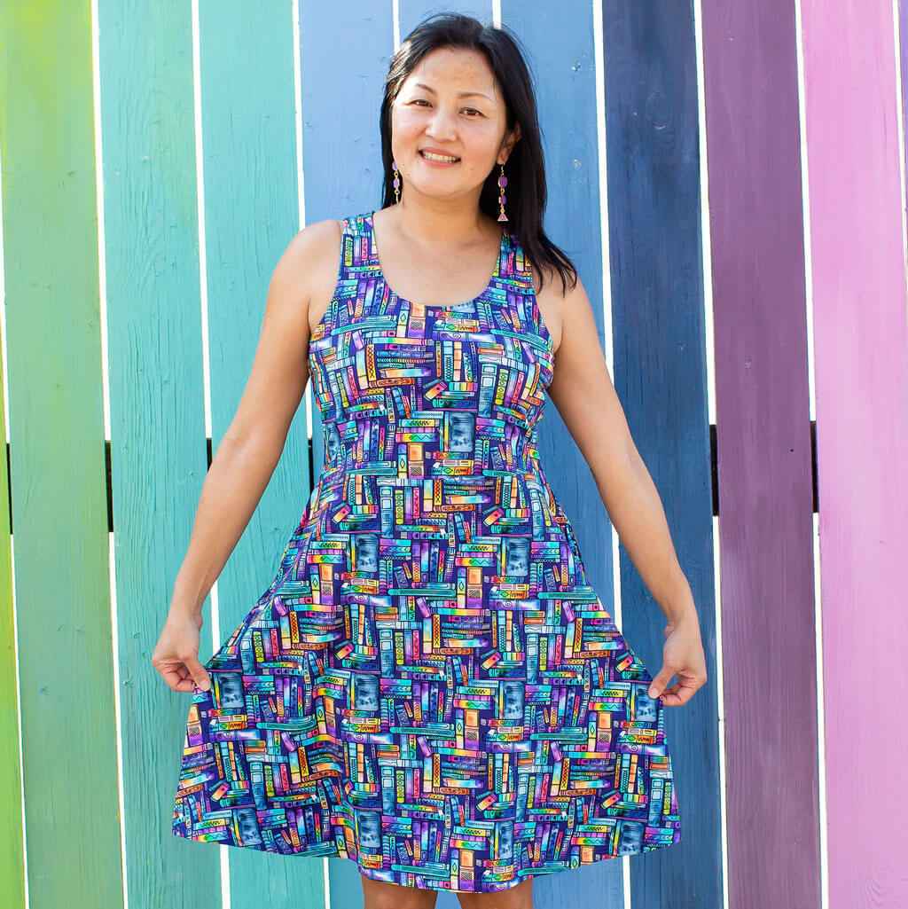 "Lost in the Stacks" Adult Books Sleeveless Dress with Pockets