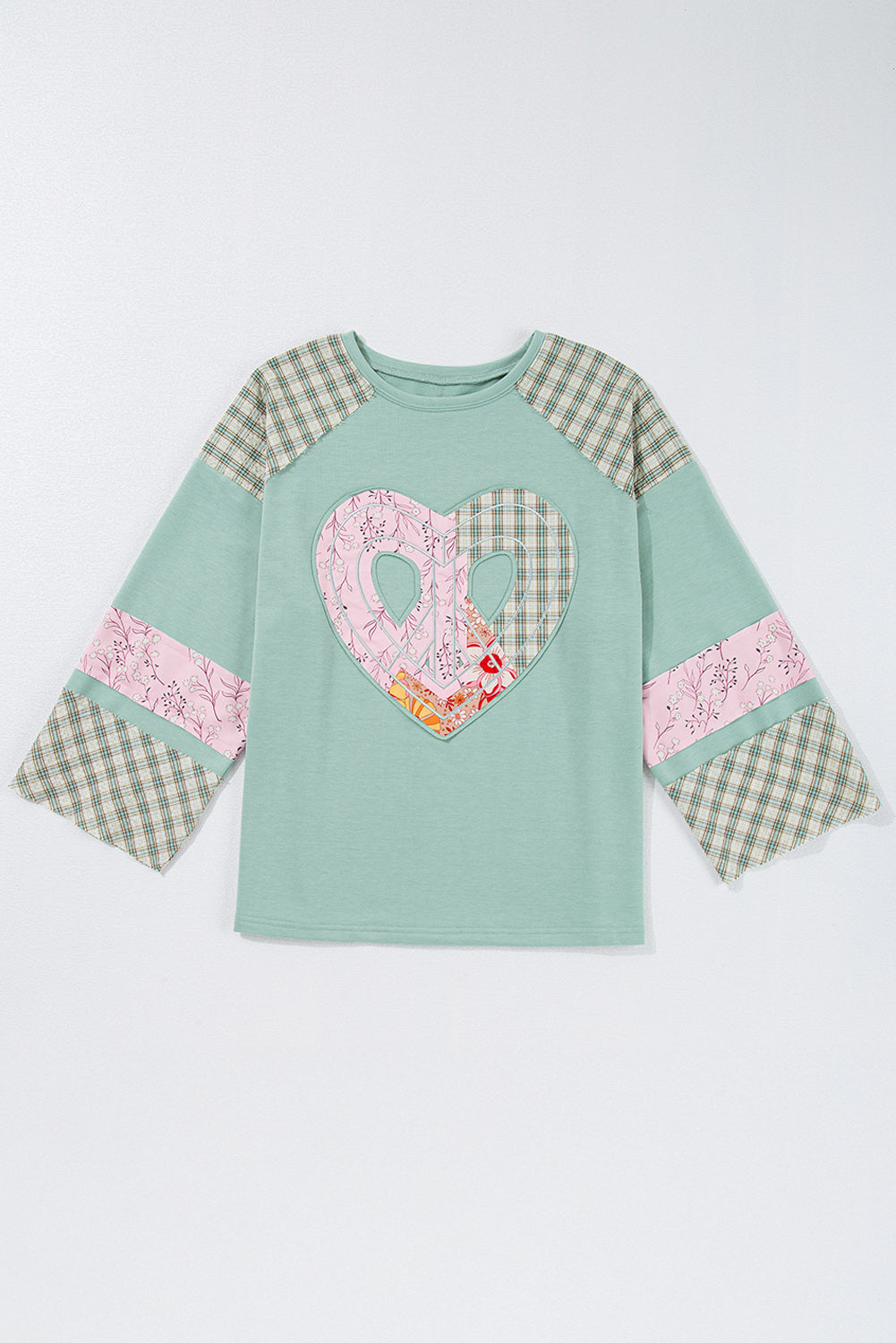 Plaid Floral Peace Heart Long Sleeve Top