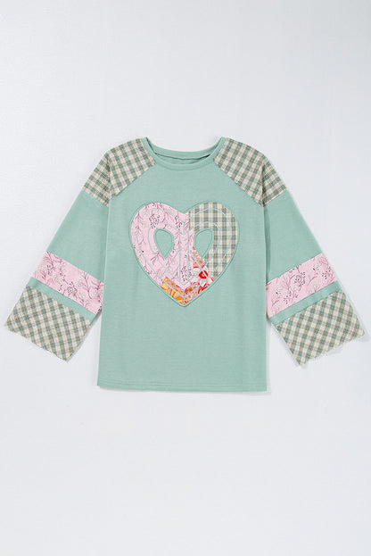 Plaid Floral Peace Heart Long Sleeve Top