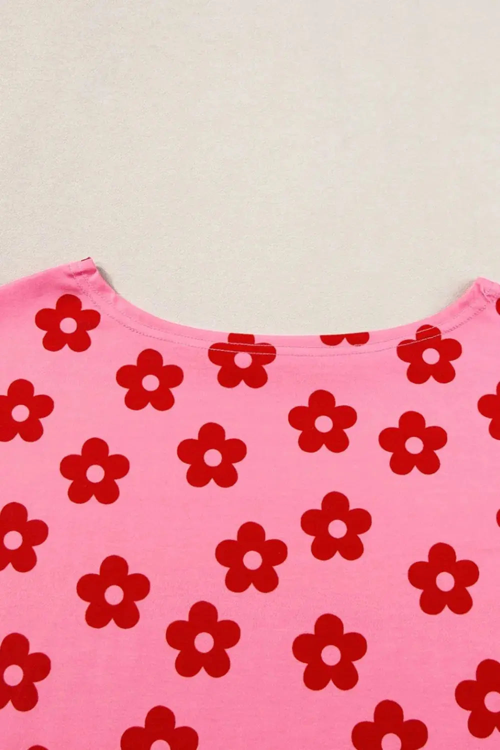 Pink & Red Floral Cropped Tee and Shorts Womens Loungewear Set