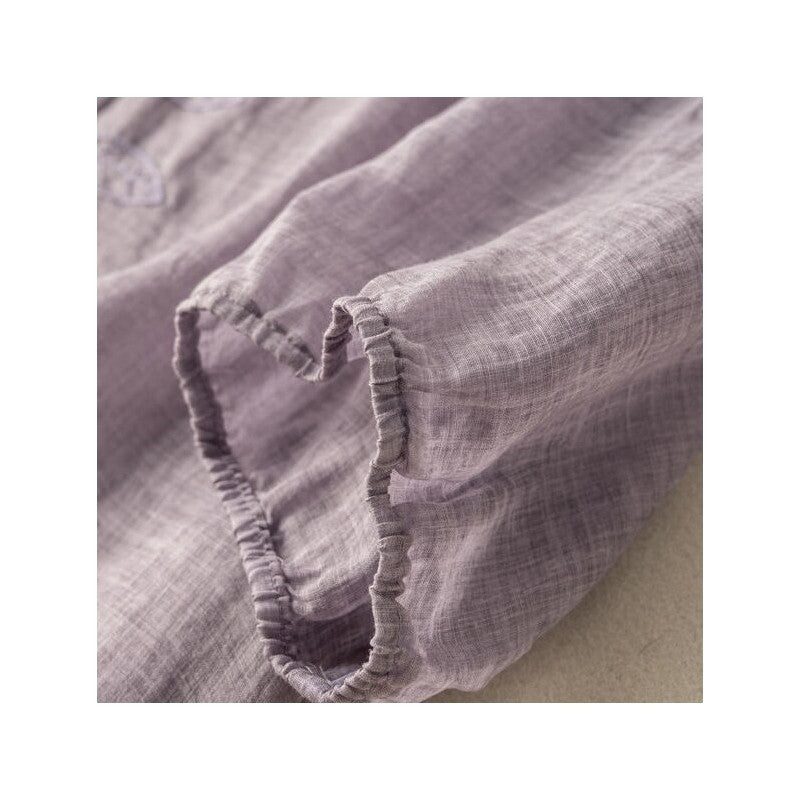 Relaxed Fit Linen Cotton Artistic Embroidered T-Shirt